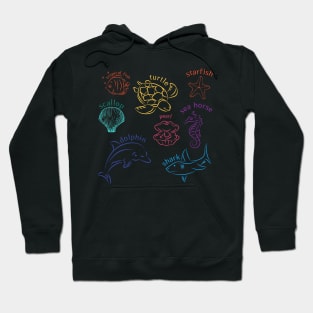 sea animal,Under the Sea,turtle,starfish,pearl, shark,dolphin,sea horse Hoodie